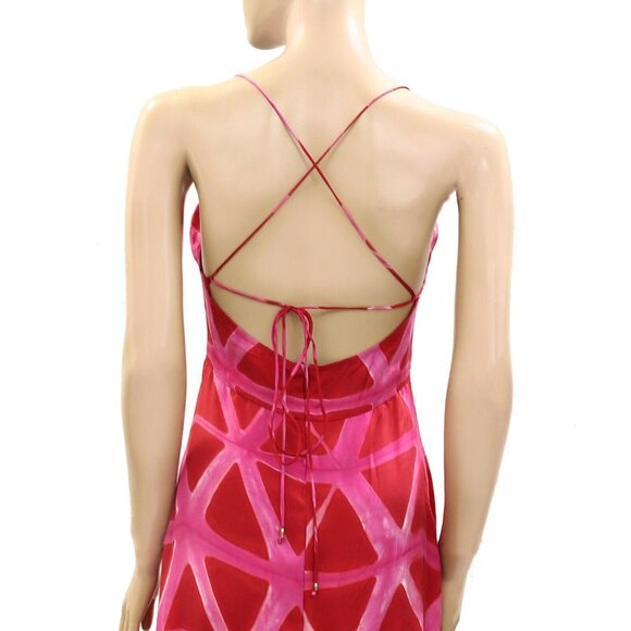 Ilio Nema Silk Tie & Dye Printed Maxi Long Dress Sleeveless Ruffle XS NWD - Picture 4 of 7